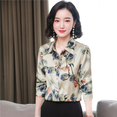 批发2025秋季新款重磅高端时尚洋气印花真丝衬衫女长袖缎面桑蚕丝上衣