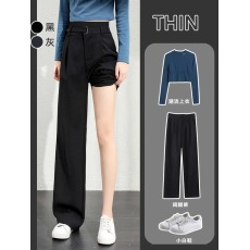 批发<b class='q'>哥</b><b class='q'>弟</b>纹面料 夏季高腰宽松休闲显瘦垂坠感拖地直筒西装裤阔腿裤女