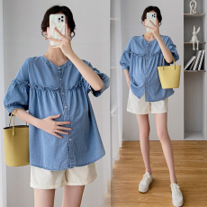 批发实拍 夏季薄款牛仔韩版上衣+托腹裤