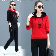 批发休闲运动服套装女新款<b class='q'>春</b>秋宽松跑步薄款连帽卫衣百搭两件套