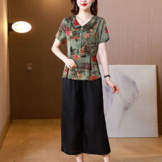 批发实拍2022夏季新款高档真丝桑蚕丝妈妈装简约时尚修身显瘦套装