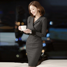 批发2026春秋季新款长袖连衣裙白领上班族<b class='q'>西装</b>领气质<b class='q'>女</b>神范长裙子