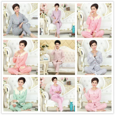 批发爱丽#【10款】秋季中老年人长袖女款睡衣家居服套装双面牛奶丝