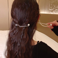 批发实拍珍珠弧形发夹弹簧夹青蛙扣后脑勺发夹发饰品抓夹发夹