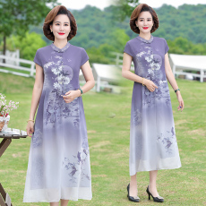 批发中年妈妈<b class='q'>夏</b>装改良旗袍裙子女<b class='q'>夏</b>季母亲节礼物衣服中老年洋气连衣裙