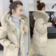 批发<b class='q'>欧洲</b>站2025年冬季女装新款欧货小个子洋气大毛领连帽中长款羽绒服