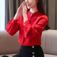 批发实拍春装新款女装大码胖mm仿真丝黄色<b class='q'>雪纺衫</b>衬衫上衣女打底衫