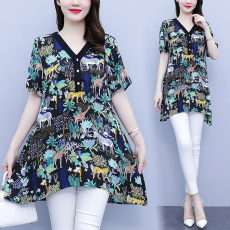 批发大码女装2022夏季新款中长款遮肚显瘦休闲简约上衣女