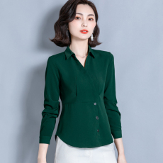 批发实拍现货2025春秋新款女装v领收腰显瘦洋气裙摆长袖雪纺衬衫