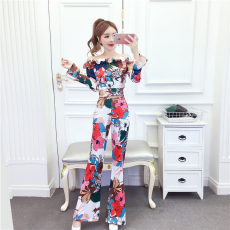 批发实拍2025<b class='q'>秋</b>冬时尚网红时髦长袖印花上衣+显瘦修身长裤套装