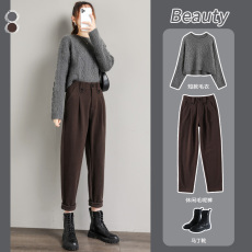 批发毛呢<b class='q'>裤</b>子女秋冬高腰显瘦宽松九分烟管直筒休闲萝卜哈伦<b class='q'>裤</b>奶奶女<b class='q'>裤</b>