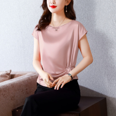 批发实拍2026夏季新款短袖大码宽松女士桑蚕丝气质妈妈仿<b class='q'>真丝</b>上衣女