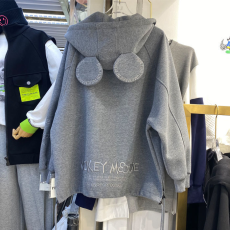 批发欧货<b class='q'>米奇</b>耳朵连帽开衫外套女2021秋季新款不规则刺绣字母短款<b class='q'>卫衣</b>