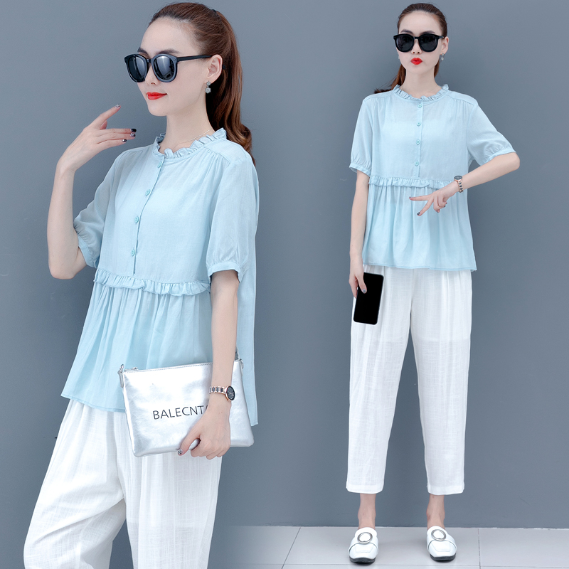 MY16789# 棉麻套装新款气质夏天时尚洋气休闲亚麻两件套女装女裝貨源服裝批發