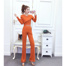 批发实拍2026春时尚气质很<b class='q'>潮</b>网红修身短款上衣+显瘦长裤套装