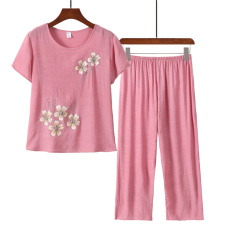 批发妈妈睡衣女2022年新款女士棉绸家居服套装中老年人短袖两件套夏季
