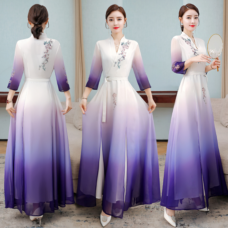 RY5284# 2026汉服改良中国风文艺复古禅意茶服女收腰古装仙女连衣裙...
