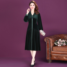 批发实拍金丝绒连衣裙秋装新款收腰高贵优雅气质长裙奢华贵夫人裙