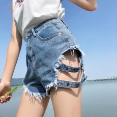 批发高腰牛仔短裤女夏季2024年新款显瘦薄款破洞a字热裤辣妹裤子