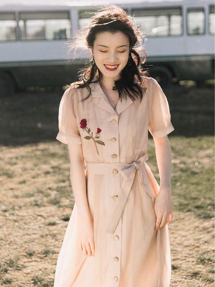 봄 여름 새로운 소녀 바람 프랑스식 레트로 자수 반짝임 드레스