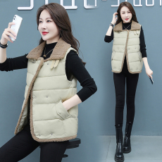 批发羽绒棉服马甲女2025秋冬季新款保暖加绒羊羔毛拼接马夹小个子棉袄