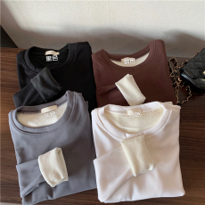 批发实价实拍 加绒加厚百搭圆领<b class='q'>T</b>恤简约外穿内搭纯色打底上衣