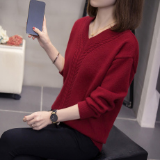 批发包芯纱面料2026年春秋季新款V领长袖针织衫上衣<b class='q'>大码</b><b class='q'>女装</b>胖mm毛衣