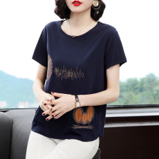 批发中年妈妈<b class='q'>夏装</b>T恤2026新款短袖大码圆领宽松显瘦绣花女士体桖