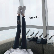 批发实拍实价打底裤女外穿加绒竖条螺纹九分裤四条杠运动夜光裤女