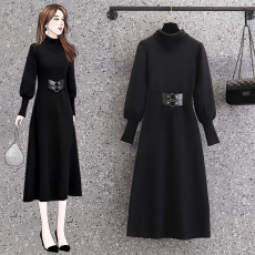 批发实拍2025秋冬装新款大码女装胖mm长款加厚内搭打底针织显瘦<b class='q'>连衣裙</b>