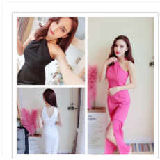 批发模特实拍晚礼服长款挂脖露背礼服年会修身开叉晚装小礼服裙