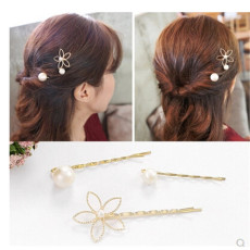 批发实拍可爱五叶花朵发夹子三件套韩式发卡一字夹边夹刘海夹