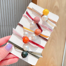 批发实拍韩版彩珠珍珠发圈飘带皮筋高弹力马尾皮套时尚发绳