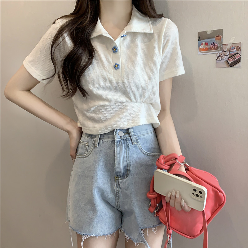 실사 POLO 칼라 긍정적 인 어깨 반팔 티셔츠