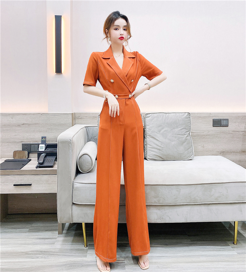 RY2743# 实拍2026夏时尚网红气质翻领双排扣收腰修身显瘦连体裤长裤...