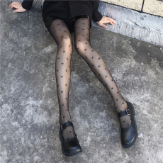 批发爱心黑丝袜女春秋<b class='q'>连裤袜</b>子夏季薄款性感波点黑色ins潮网红JK