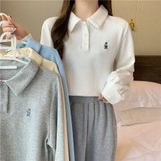 批发实拍鱼鳞春秋Polo领卫衣薄款宽松高腰短款上衣