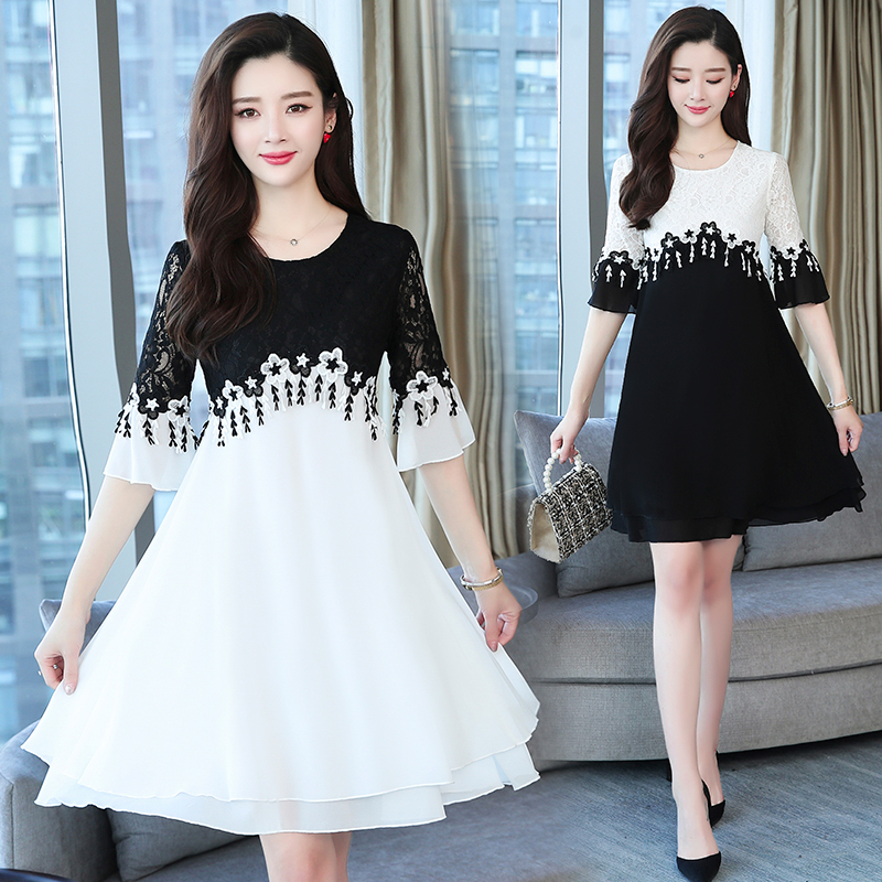 RY2726# 夏季2026优雅甜美温柔法式短袖高级洋气轻奢显瘦蕾丝花边连...