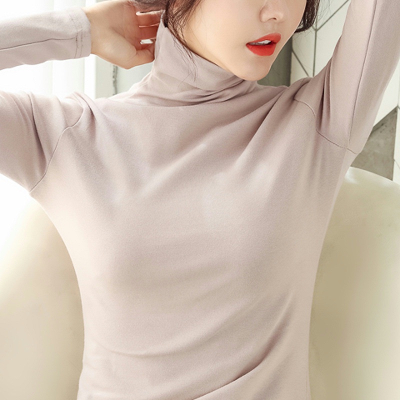 있음 선적 대외 무역 얇은 스타일 가을 의상 터틀넥 기본 셔츠 긴팔 티셔츠 여성 단색 한국 스타일 여성 의류 몸매 가꾸기 맨위