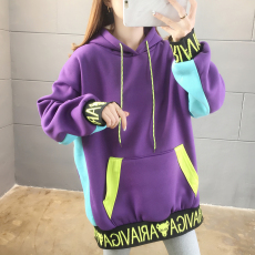 批发实拍100%聚酯纤维秋冬2022中长款加绒插色连帽长袖卫衣ins女