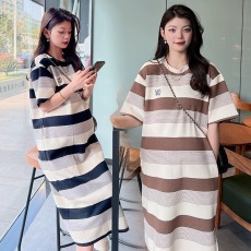 批发图片已处理#（好质量清<b class='q'>库存</b>）刺绣针织条纹大板型孕妇连衣裙