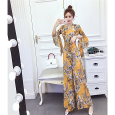 批发实拍2026夏时尚洋气印花仙气女神范不规则袖网红连体<b class='q'>裤</b><b class='q'>长裤</b>