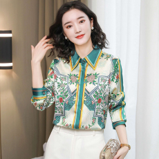 批发高端重磅真丝衬衫女长袖2026早春新款时尚宽松缎面印花<b class='q'>桑蚕丝</b><b class='q'>上衣</b>