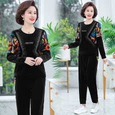 批发中年妈妈春装2025新款洋气时尚金丝绒上衣中老年运动服套装女春<b class='q'>秋</b>