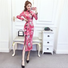 批发实拍2025<b class='q'>秋</b>冬季时尚气质印花鹿皮绒礼服显瘦长裙包臀连衣裙