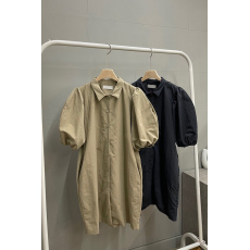 批发韩国<b class='q'>东大门</b>2026春夏新款纯色百搭时尚翻领系扣泡泡袖衬衫<b class='q'>连衣裙</b>女