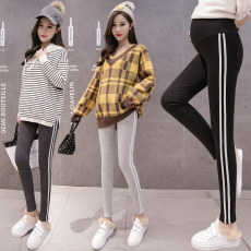 批发实拍新款孕妇裤打底裤春秋棉双边外穿时尚潮妈孕妇裤子小脚裤