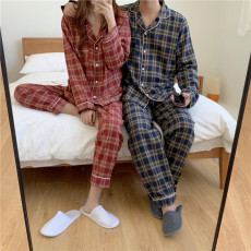 批发实拍情侣格子睡衣<b class='q'>韩版</b>磨毛舒适ins家居服套装秋冬女新长袖