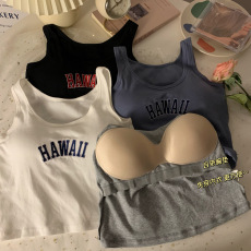 批发实价实拍 赵<b class='q'>思</b>露同款字母刺绣内搭运动吊带背心<b class='q'>美</b>背外穿裹胸