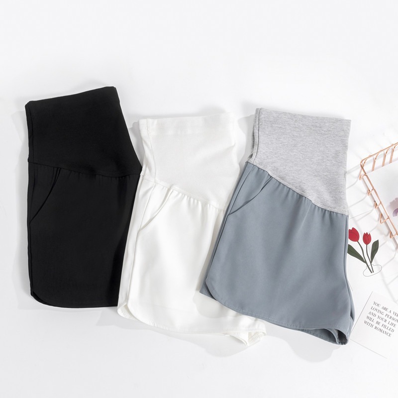 주간 고양이 품질 임산부 새로운 반바지 얼음 실크 정장 여름 품격 루즈핏 임산부 트임 넓은 다리 복부 지지 반바지